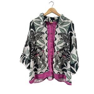 Carla Petelski x Celandine Short-Sleeve Linen-Blend Buttondown Shirt Large